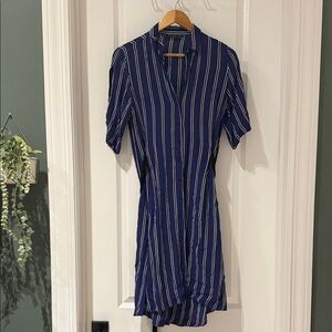 Zara Navy and White Striped Midi Dress